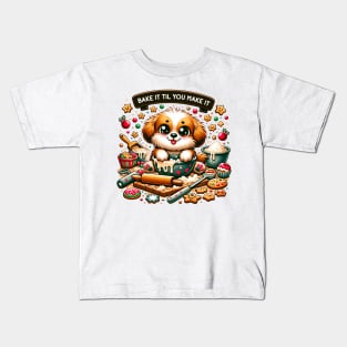 Bake It Til You Make It Christmas Dog Baking Kids T-Shirt